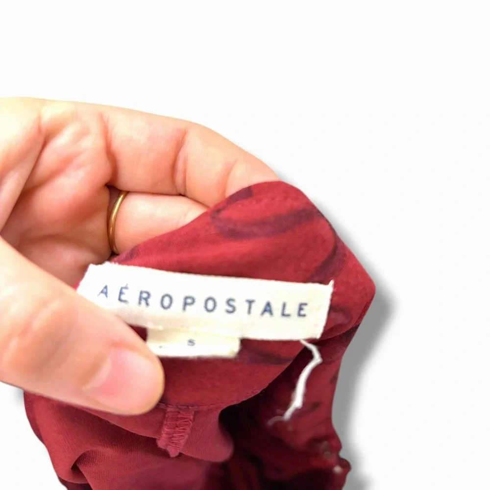 Aéropostale Burgundy Bow Print Chiffon Skater Skort Zip Lined Small Y2k Mini - Picture 5 of 5